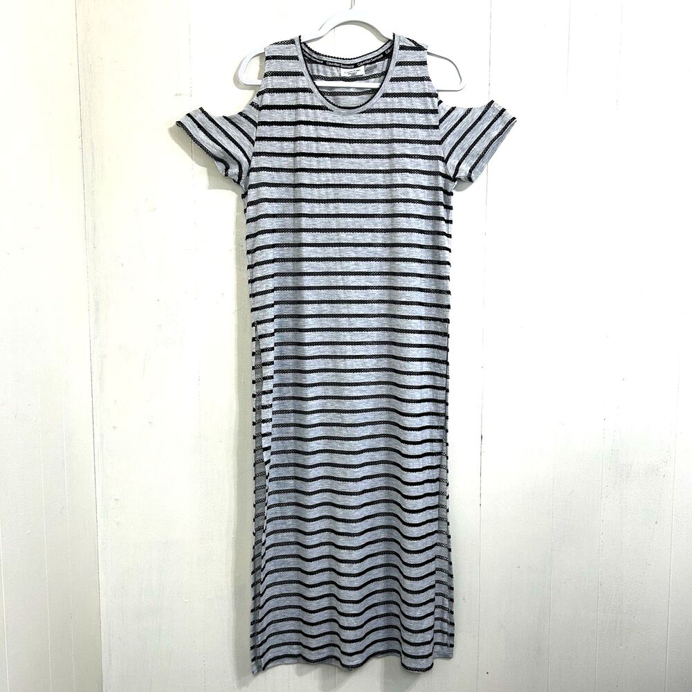 Calvin Klein Swimwear Crochet Striped Cover-Up Dress Size M Black Gray Swimwear